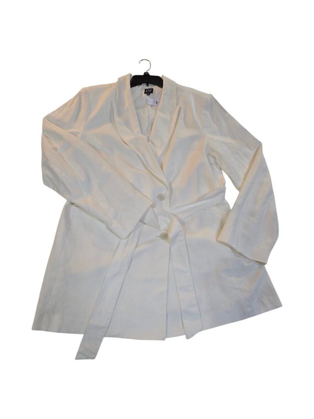 GAP Women's XL TALL Off White Linen Belted Longline Blazer Jacket NWT
